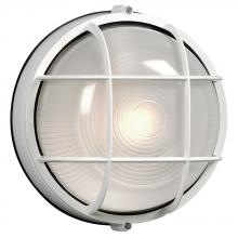  305011WH 2PL26E - Outdoor Cast Aluminum Marine Light with Guard - in White finish with Frosted Glass (Wall or Ceiling